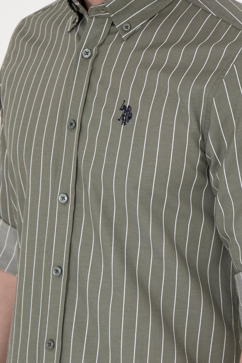 Erkek Beyaz Çizgili Haki Gömlek - 50296617005
