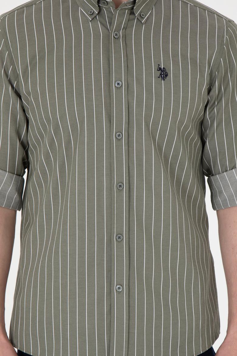 Erkek Beyaz Çizgili Haki Gömlek - 50296617005