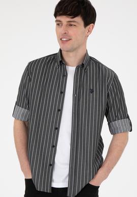 Erkek Beyaz Çizgili Siyah Gömlek - 50296617024