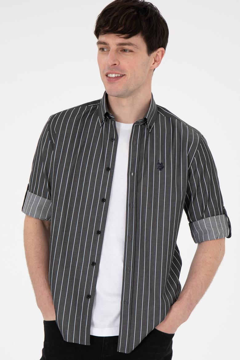 Erkek Beyaz Çizgili Siyah Gömlek - 50296617024