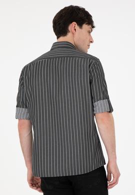 Erkek Beyaz Çizgili Siyah Gömlek - 50296617024