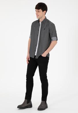 Erkek Beyaz Çizgili Siyah Gömlek - 50296617024