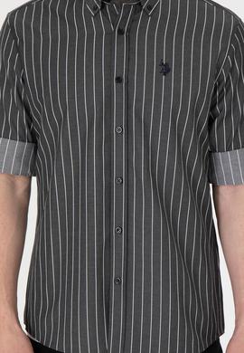 Erkek Beyaz Çizgili Siyah Gömlek - 50296617024