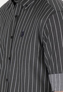 Erkek Beyaz Çizgili Siyah Gömlek - 50296617024