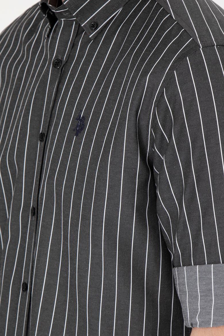 Erkek Beyaz Çizgili Siyah Gömlek - 50296617024