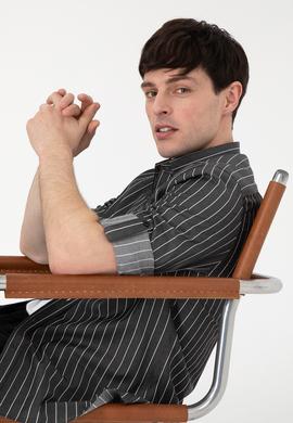 Erkek Beyaz Çizgili Siyah Gömlek - 50296617024