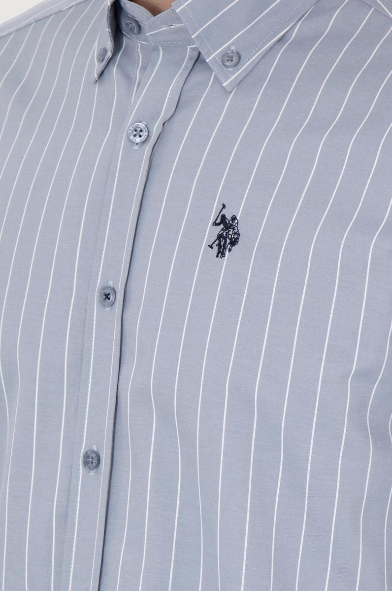 Erkek Beyaz Çizgili Gri Gömlek
