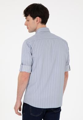 Erkek Beyaz Çizgili Gri Gömlek - 50296617018