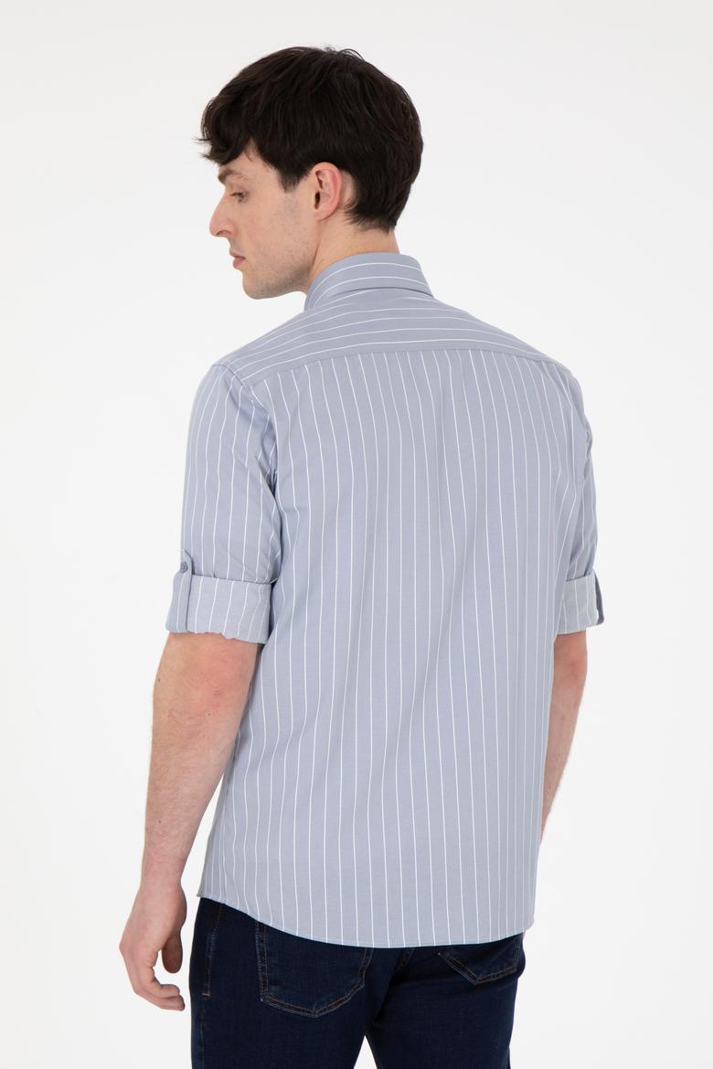 Erkek Beyaz Çizgili Gri Gömlek - 50296617018