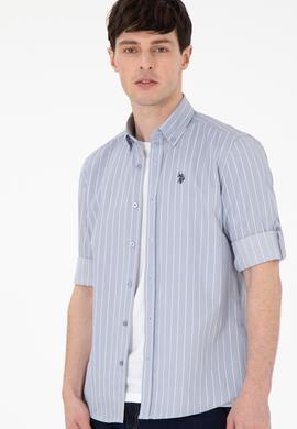 Erkek Beyaz Çizgili Gri Gömlek - 50296617018