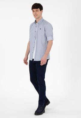 Erkek Beyaz Çizgili Gri Gömlek - 50296617018