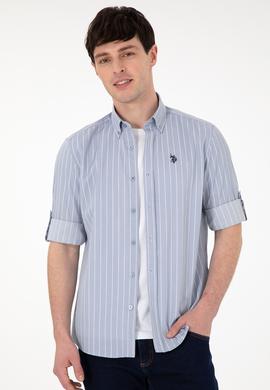 Erkek Beyaz Çizgili Gri Gömlek - 50296617018