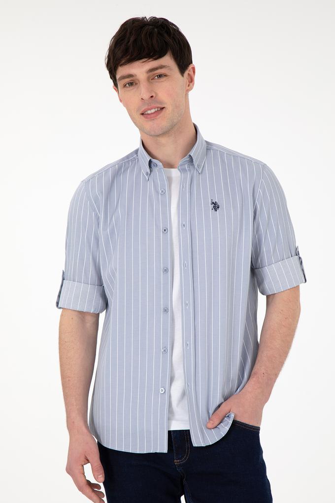 Erkek Beyaz Çizgili Gri Gömlek