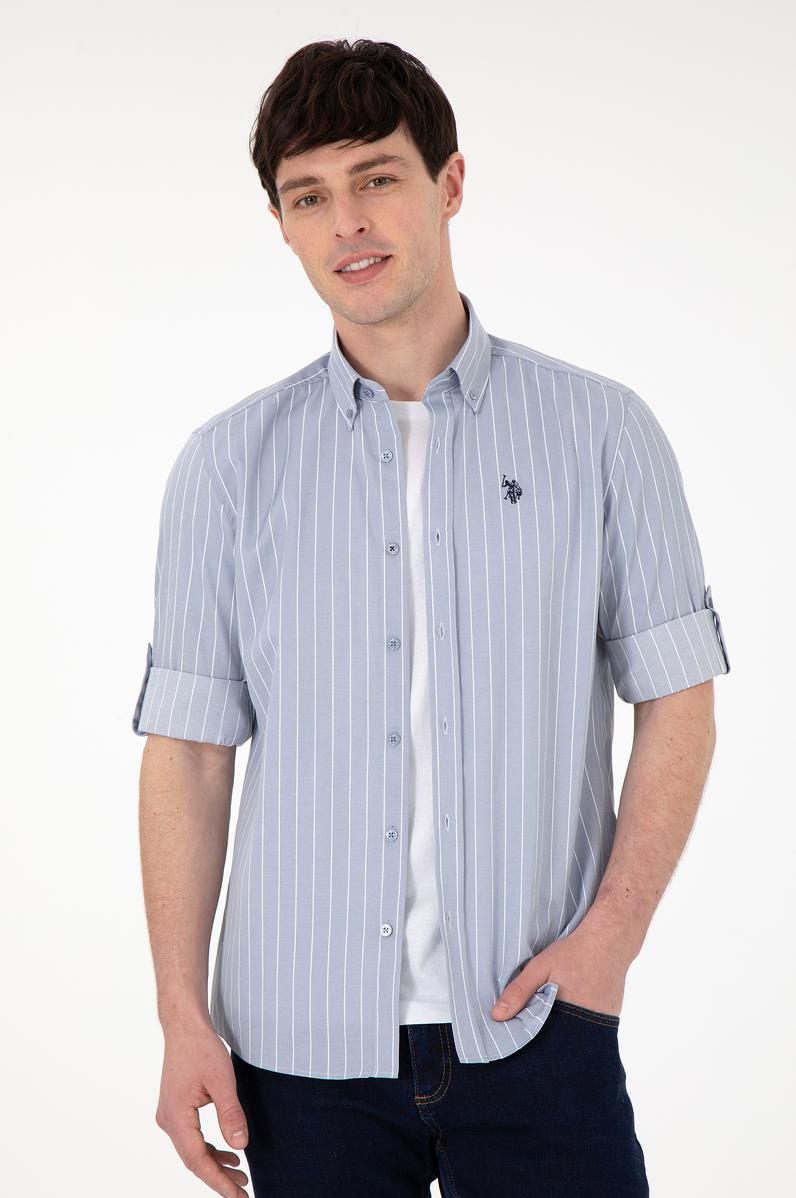 Erkek Beyaz Çizgili Gri Gömlek