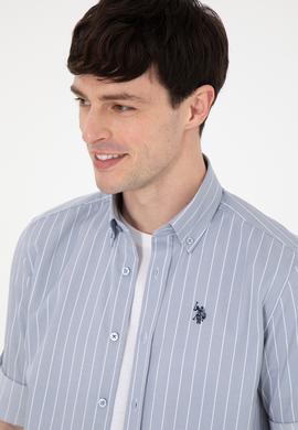 Erkek Beyaz Çizgili Gri Gömlek - 50296617018