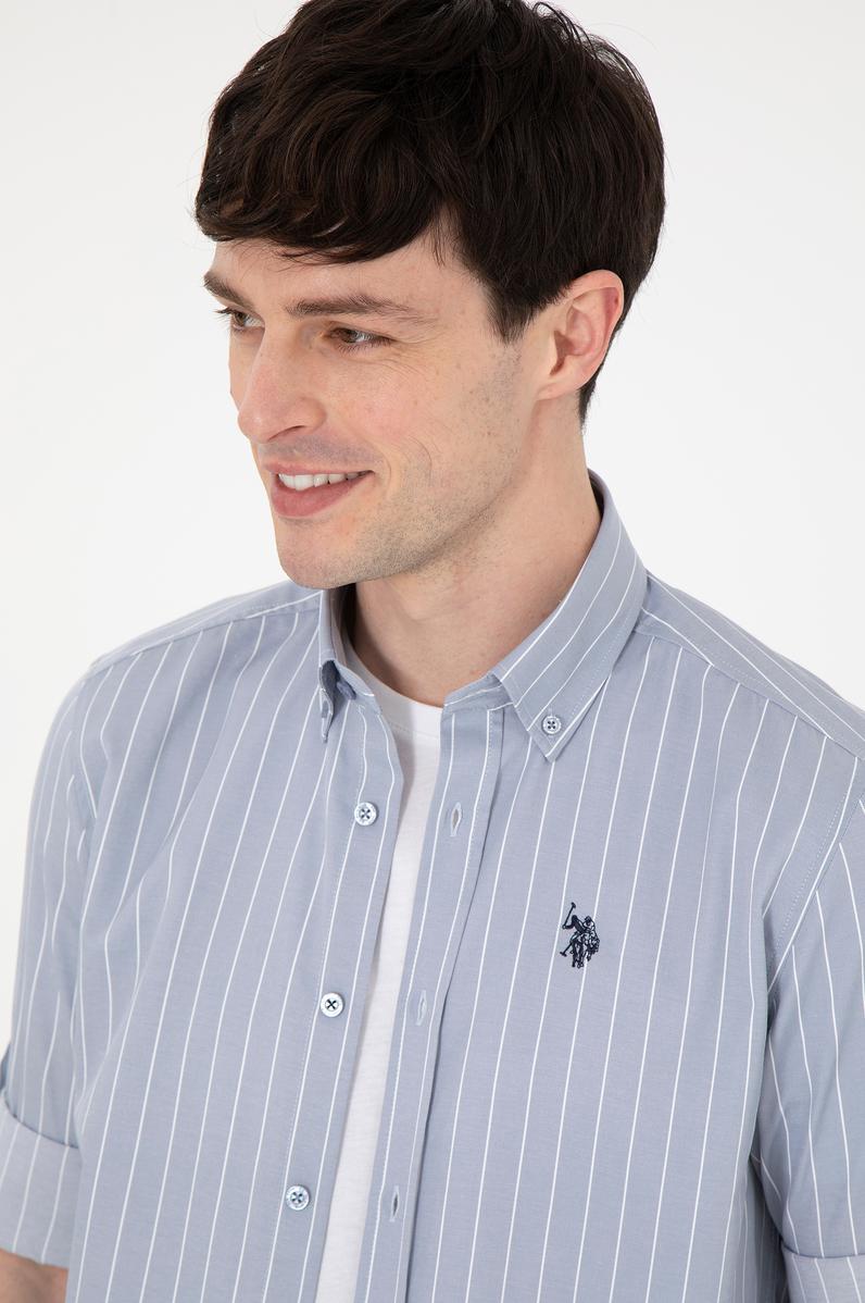 Erkek Beyaz Çizgili Gri Gömlek
