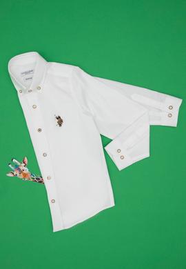 Erkek Çocuk Beyaz Uzun Kollu Basic Gömlek - 50295663017