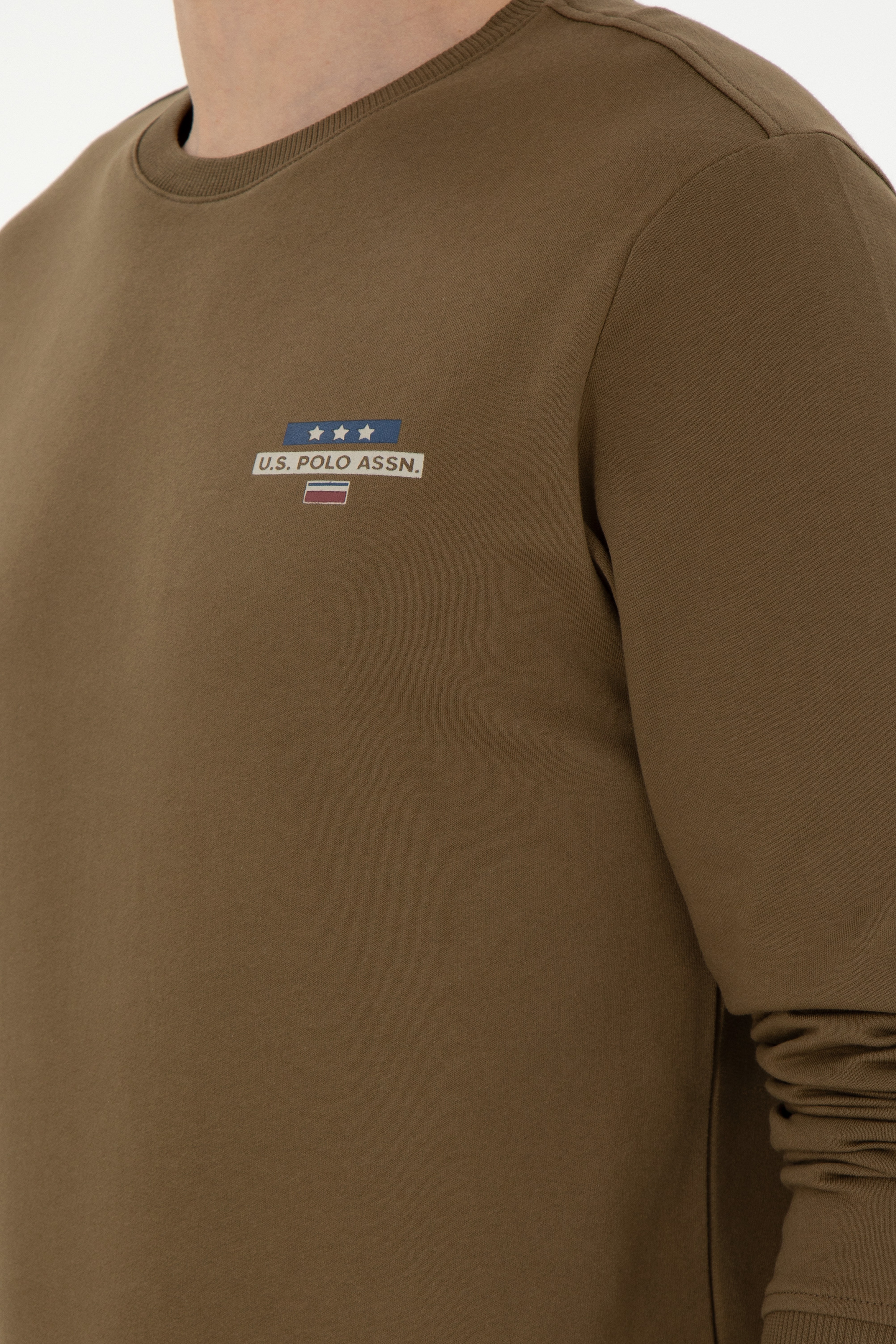 Erkek Regular Fit Bisiklet Yaka Haki Sweatshirt - Image 7