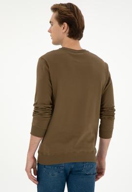 Erkek Regular Fit Bisiklet Yaka Haki Sweatshirt - 50293742028