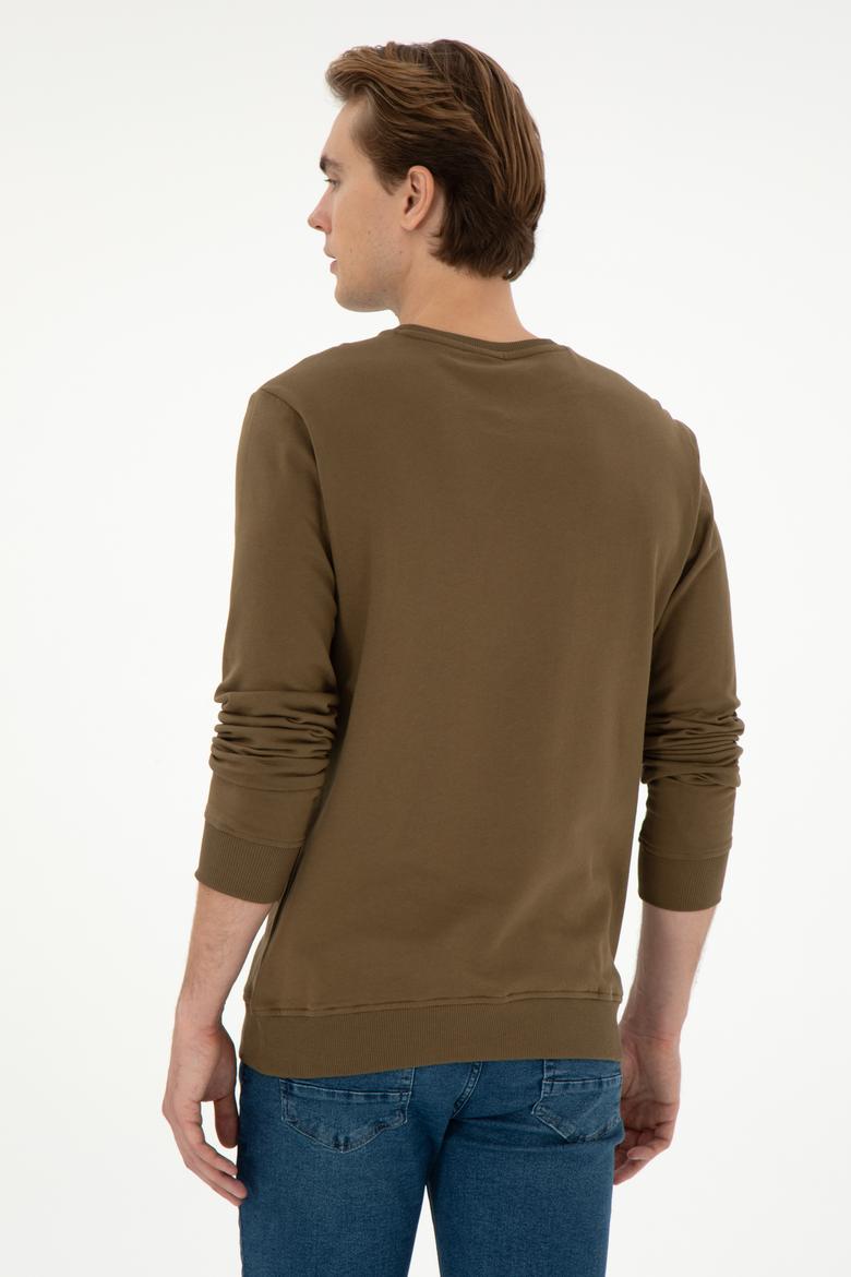Erkek Regular Fit Bisiklet Yaka Haki Sweatshirt - 50293742028