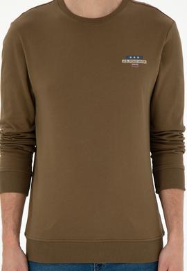 Erkek Regular Fit Bisiklet Yaka Haki Sweatshirt - 50293742028
