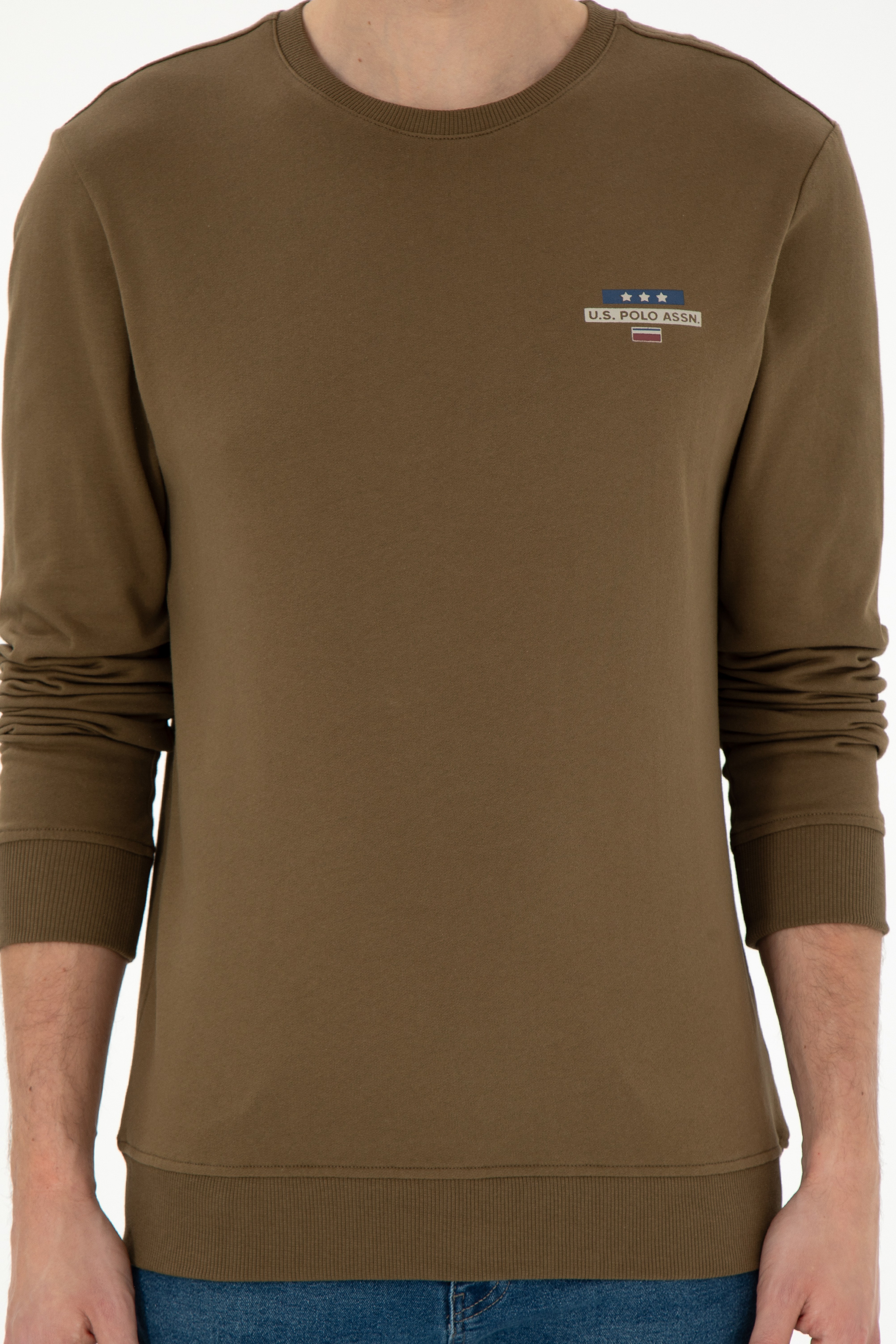 Erkek Regular Fit Bisiklet Yaka Haki Sweatshirt - Image 6