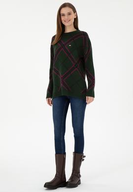 Kadın Koyu Yeşil Bisiklet Yaka Kazak - 50291588010