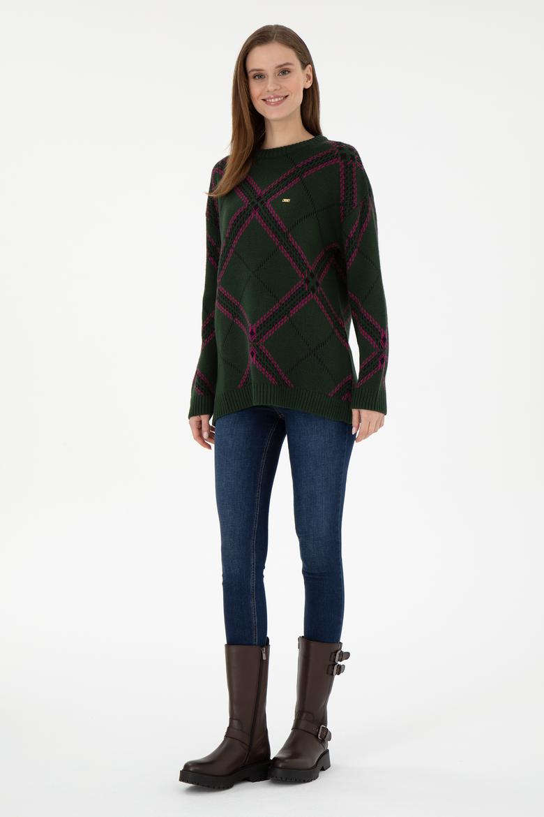 Kadın Koyu Yeşil Bisiklet Yaka Kazak - 50291588010