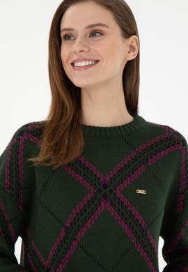 Kadın Koyu Yeşil Bisiklet Yaka Kazak - 50291588010