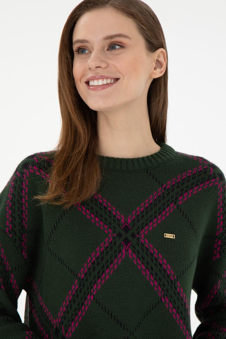 Kadın Koyu Yeşil Bisiklet Yaka Kazak - 50291588010