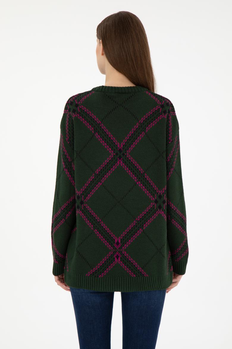 Kadın Koyu Yeşil Bisiklet Yaka Kazak - 50291588010