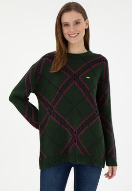 Kadın Koyu Yeşil Bisiklet Yaka Kazak - 50291588010