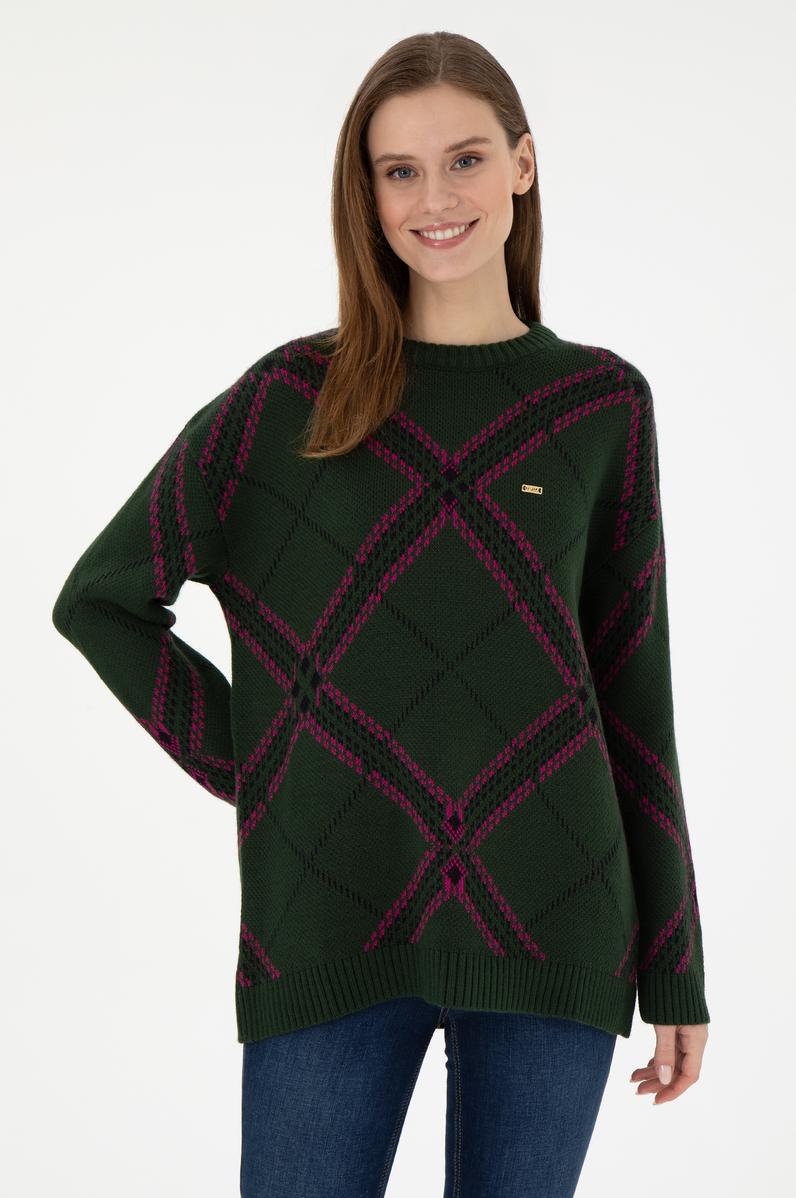 Kadın Koyu Yeşil Bisiklet Yaka Kazak