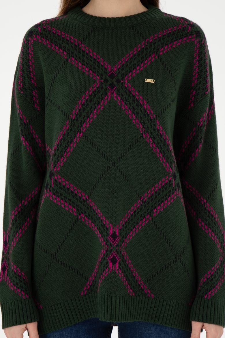 Kadın Koyu Yeşil Bisiklet Yaka Kazak - 50291588010