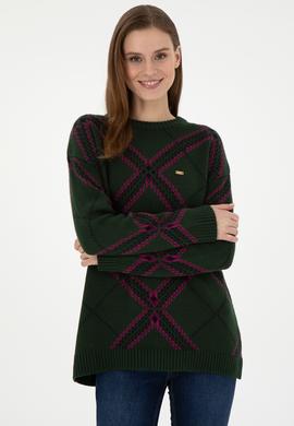 Kadın Koyu Yeşil Bisiklet Yaka Kazak - 50291588010