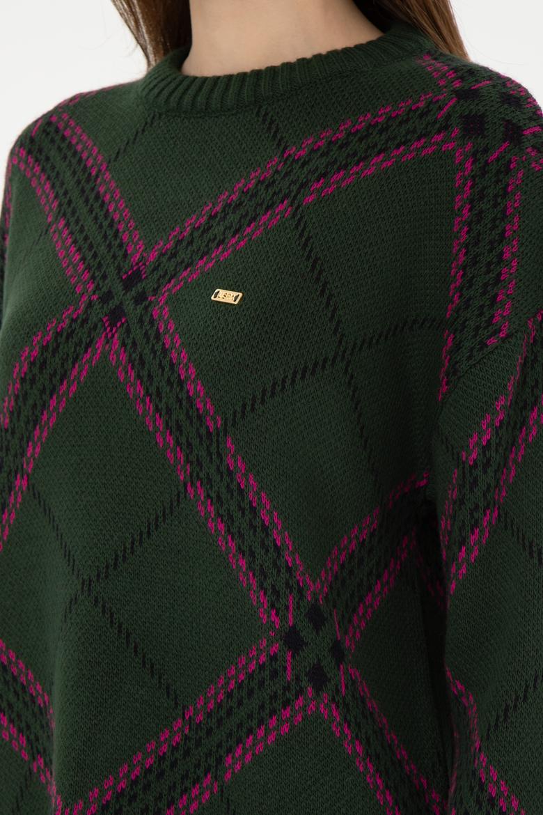 Kadın Koyu Yeşil Bisiklet Yaka Kazak - 50291588010