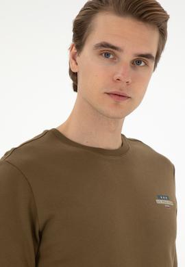 Erkek Regular Fit Bisiklet Yaka Haki Sweatshirt - 50293742028