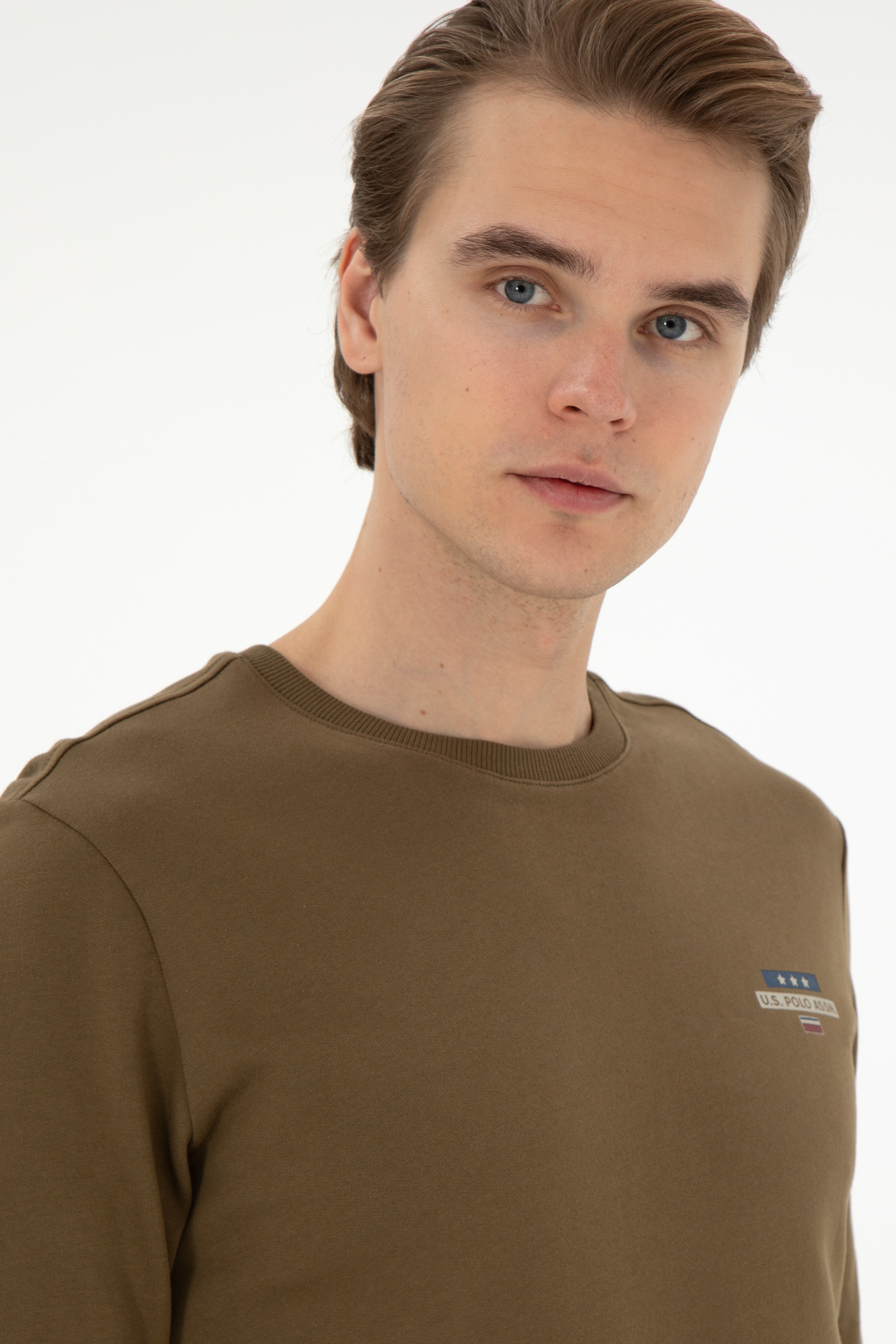 Erkek Regular Fit Bisiklet Yaka Haki Sweatshirt - Image 2