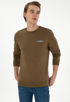 Erkek Regular Fit Bisiklet Yaka Haki Sweatshirt - 50293742028