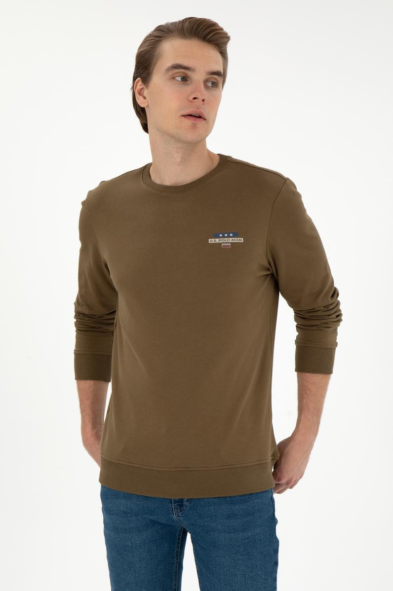 Erkek Regular Fit Bisiklet Yaka Haki Sweatshirt