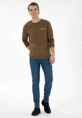 Erkek Regular Fit Bisiklet Yaka Haki Sweatshirt - 50293742028