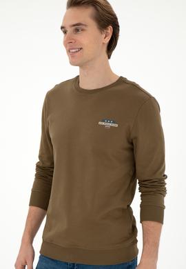 Erkek Regular Fit Bisiklet Yaka Haki Sweatshirt - 50293742028