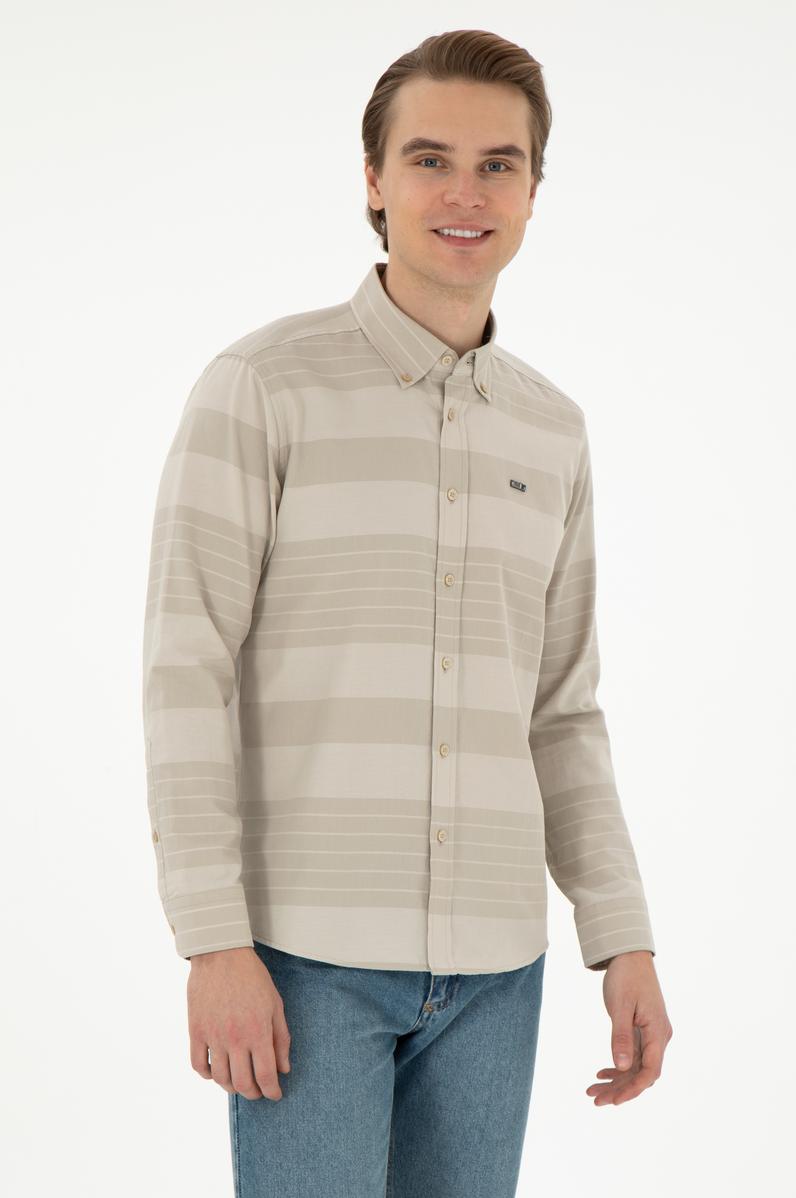 Erkek Açık Haki Uzun Kollu Gömlek