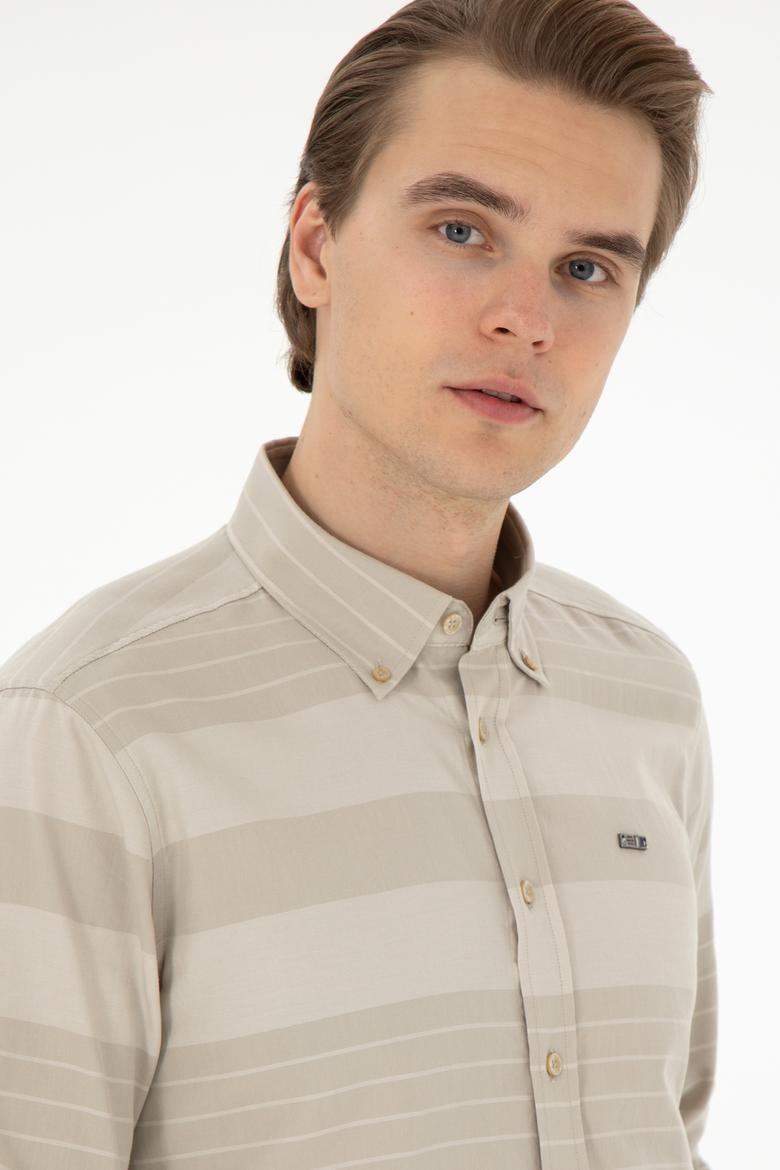 Erkek Açık Haki Uzun Kollu Gömlek - 50291408015