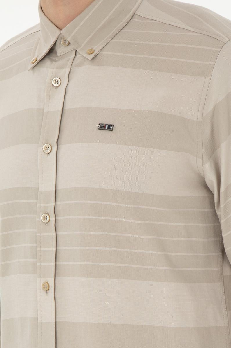 Erkek Açık Haki Uzun Kollu Gömlek