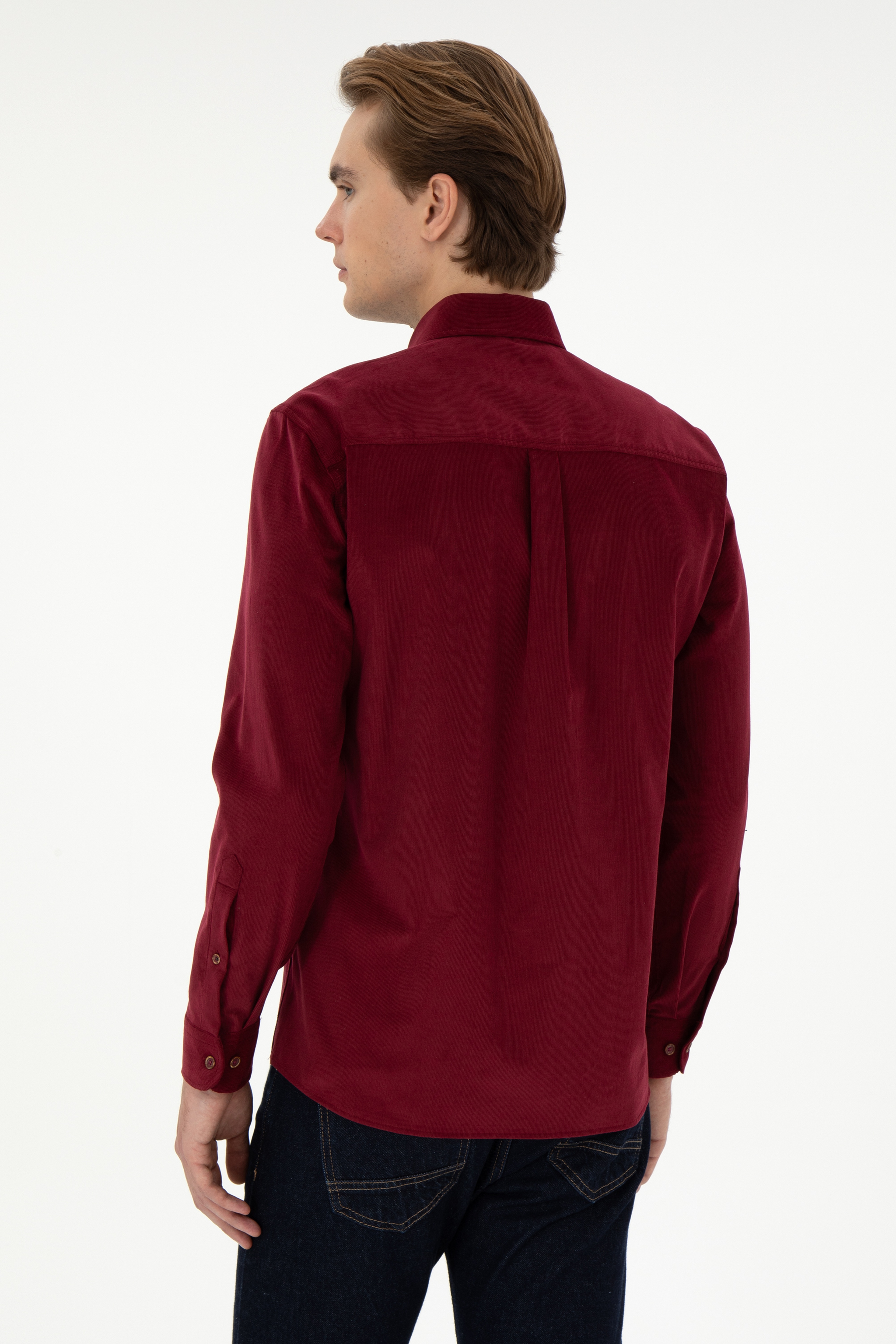 Erkek Bordo Uzun Kollu Gömlek - Image 5