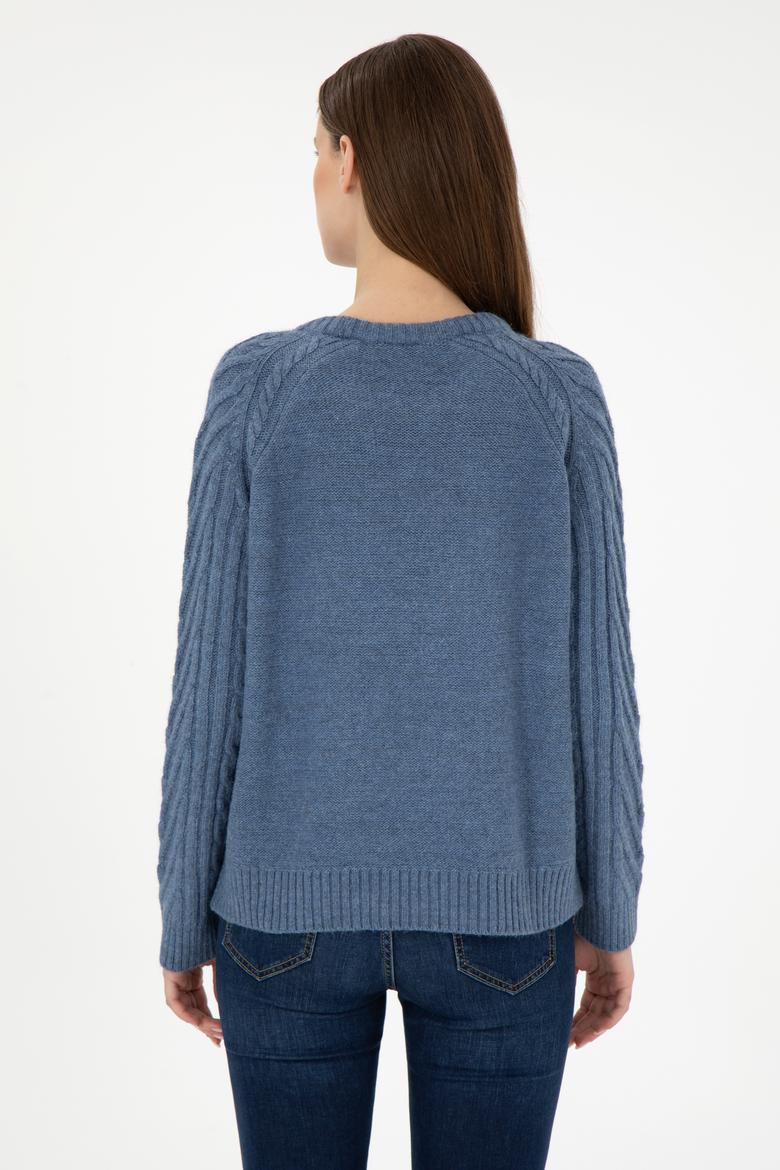 Kadın İndigo Bisiklet Yaka Kazak - 50293747011