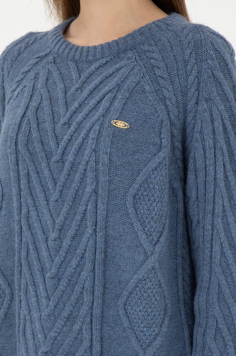 Kadın İndigo Bisiklet Yaka Kazak