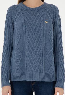 Kadın İndigo Bisiklet Yaka Kazak - 50293747011