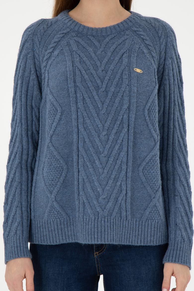 Kadın İndigo Bisiklet Yaka Kazak - 50293747011